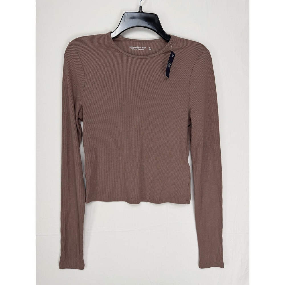 Abercrombie & Fitch NWT Women Top L Brown Ribbed Long Sleeve Soft A&F Essentials